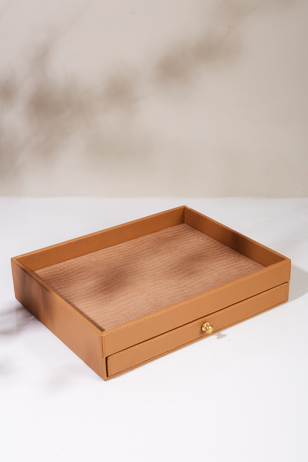 Glory Caramel Tea Tray With Pull-Out Drawer