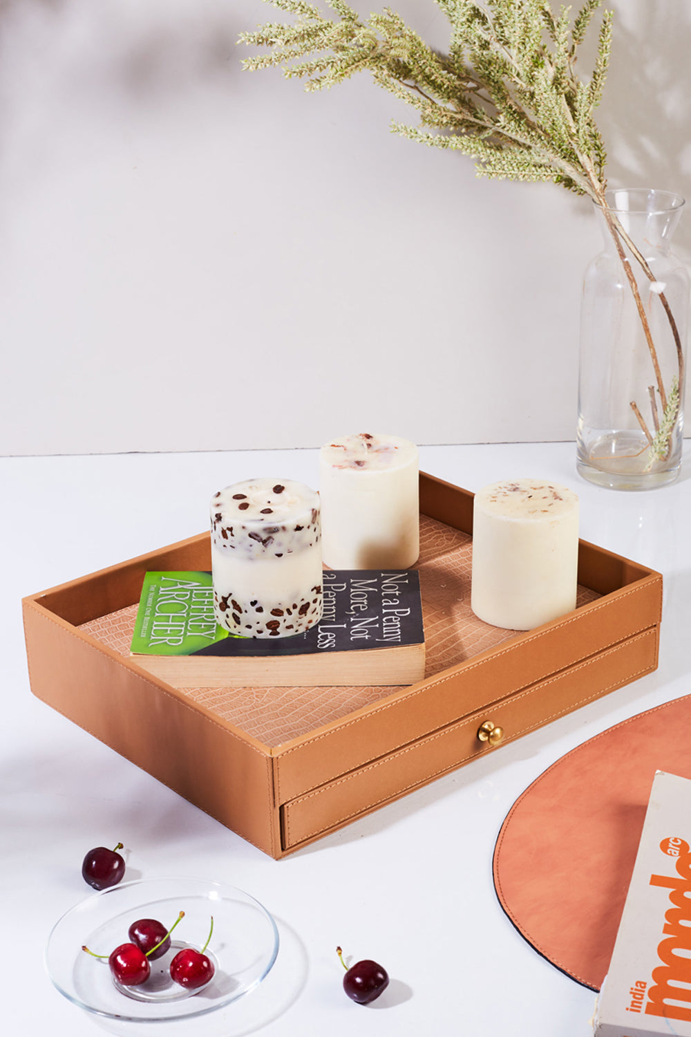 Glory Caramel Tea Tray With Pull-Out Drawer