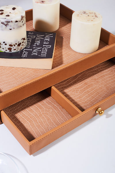 Glory Caramel Tea Tray With Pull-Out Drawer