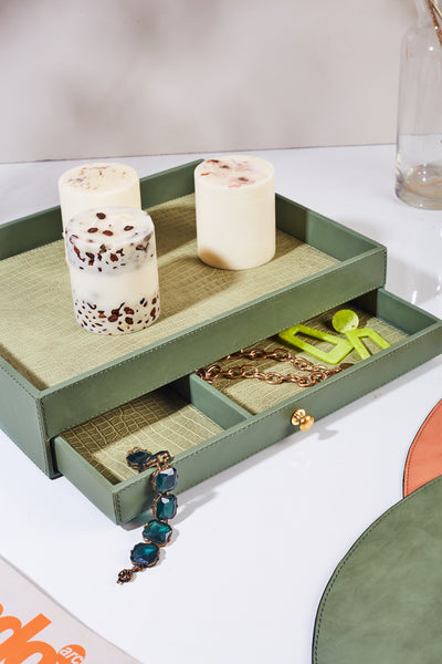 Glory Sage Tea Tray With Pull-Out Drawer