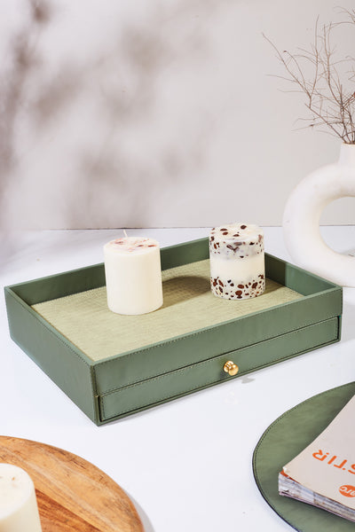 Glory Sage Tea Tray With Pull-Out Drawer