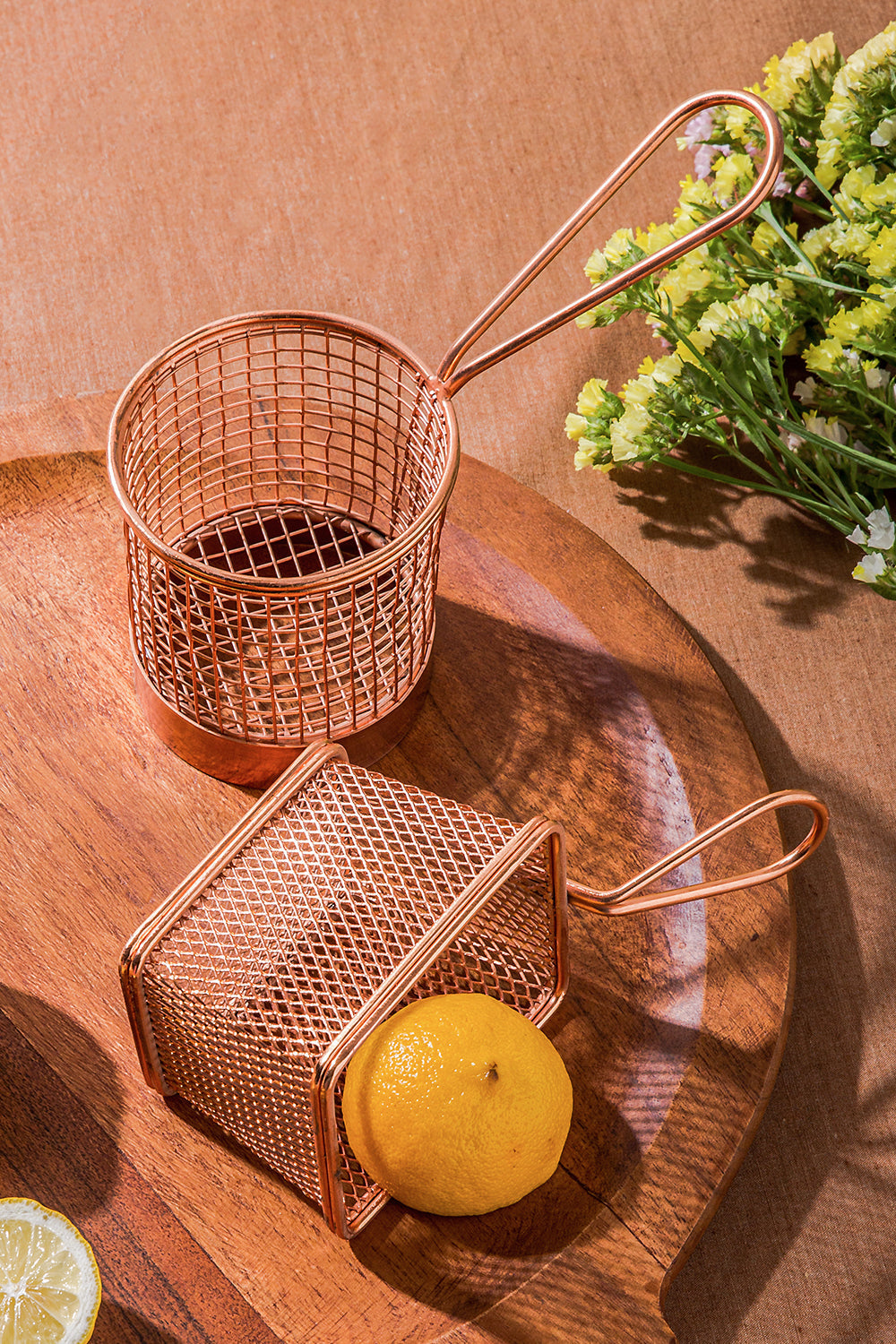 Copper Round Mesh Serving Basket- Set of 2